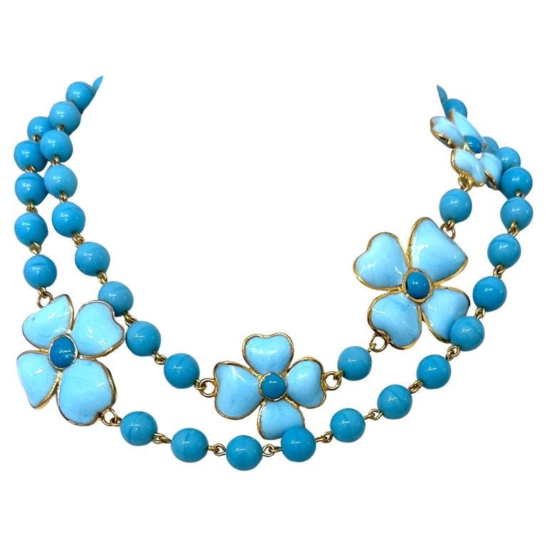 Pate de Verre Clover Sautoir in blu cobalto Di Francoise Montague in vendita 3