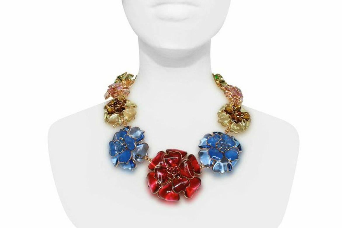 Hand poured and molded glass flower necklace from Pate de Verre Collection. Made in France by the same artisans who created for the house of Gripoix- a house who worked with many haute Couture designers and mostly Coco Chanel.