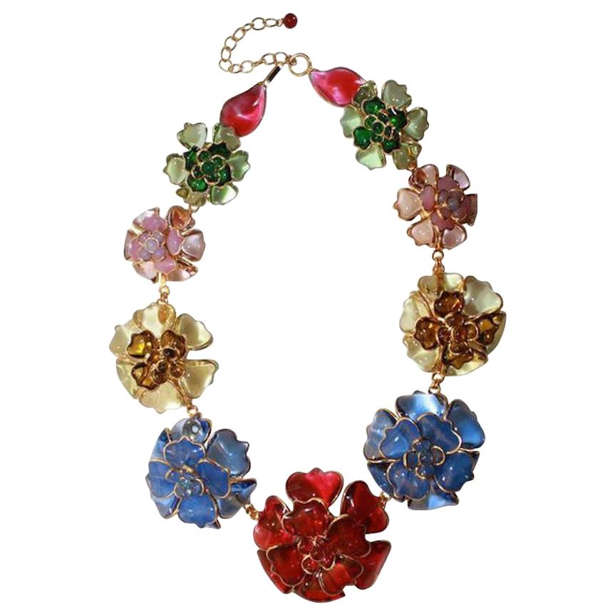 Pate de Verre Collection Nine Camelia Necklace