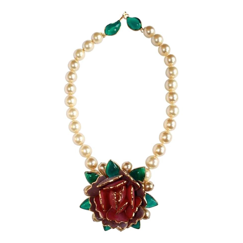 Pate de Verre Collection Rose Necklace