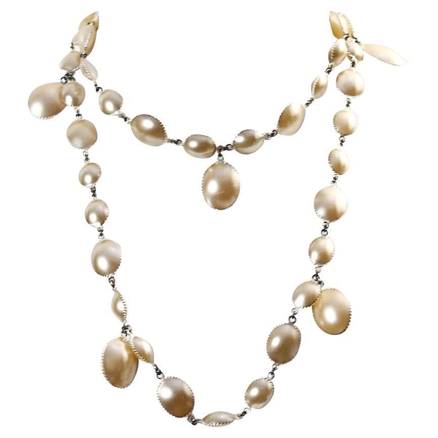  Pate De Verre Dangling Faux Pearl Necklace Circa 2000s. Spectacular gold/silver tone metal with black joiners make up this necklace and then you have the dangling pieces.  I also have another one so should you wish to make it longer to wrap or just