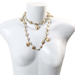 Vintage Pate De Verre Dangling Faux Pearl Necklace, Circa 2000s