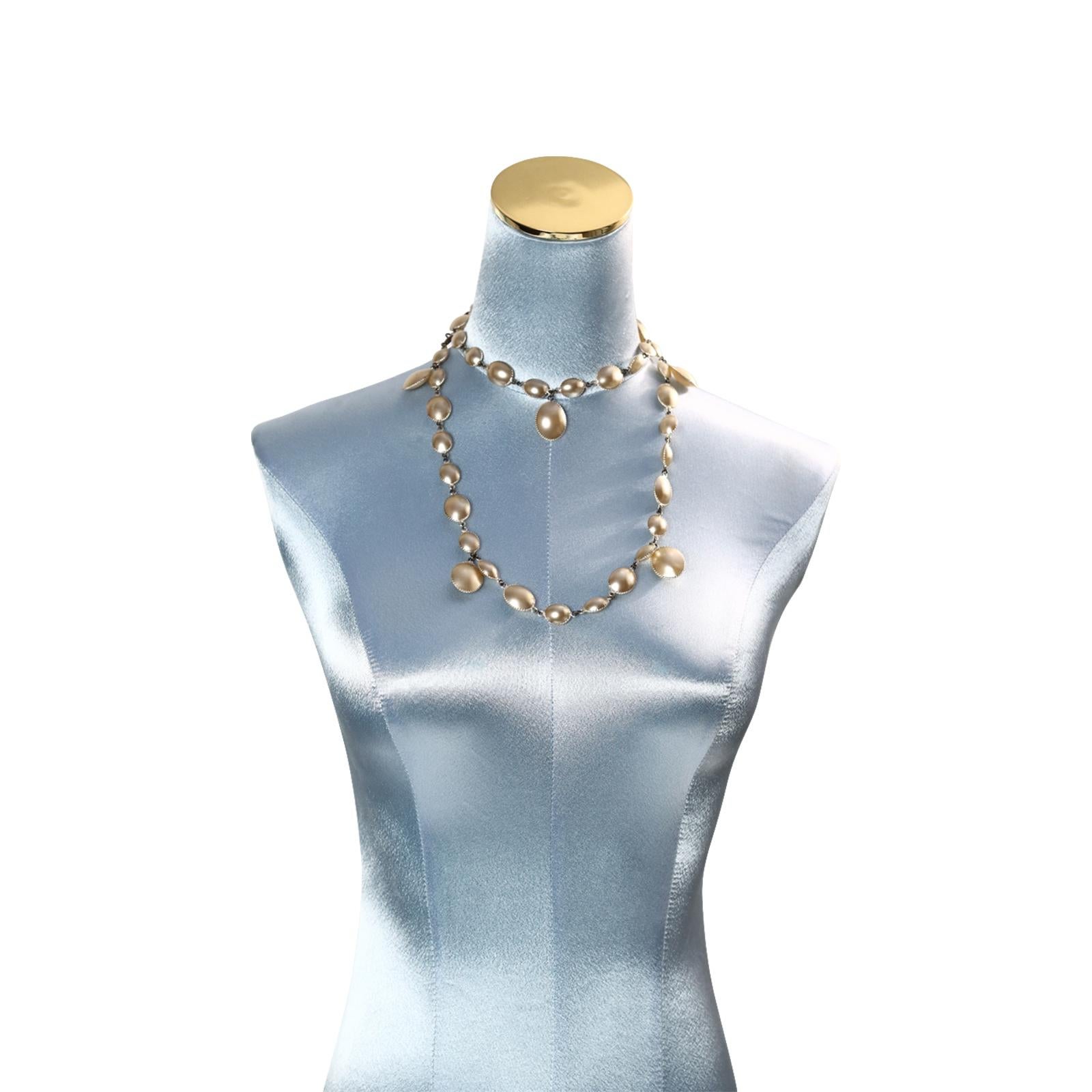 Modern Pate De Verre Dangling Faux Pearl Necklace, circa 2000s For Sale