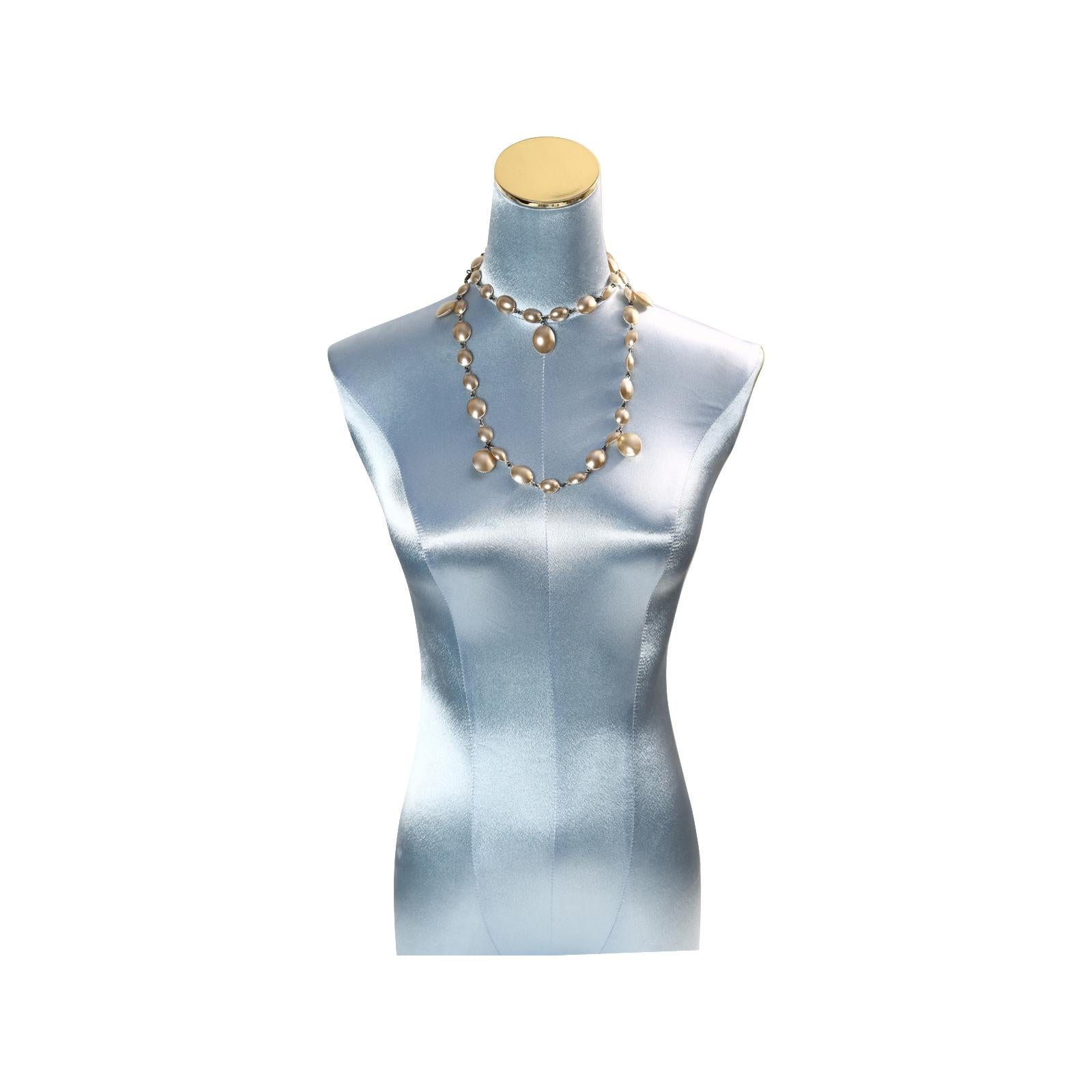 Women's or Men's Pate De Verre Dangling Faux Pearl Necklace, circa 2000s For Sale
