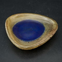 Pate de Verre Daum Art Glass Triangular Dish Midcentury Ashtray Blue Dot, French