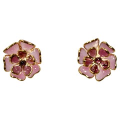 Pate de Verre Double Flower Clip Earrings