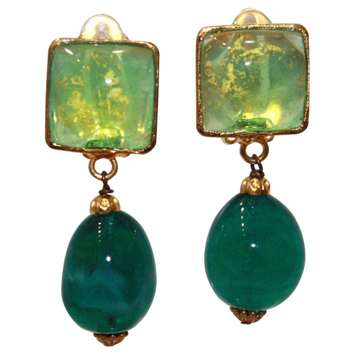 Pate De Verre Drop Clip Earrings