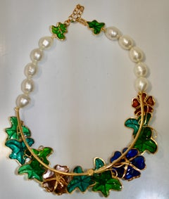 Pate de Verre Flower and Pearl Chocker