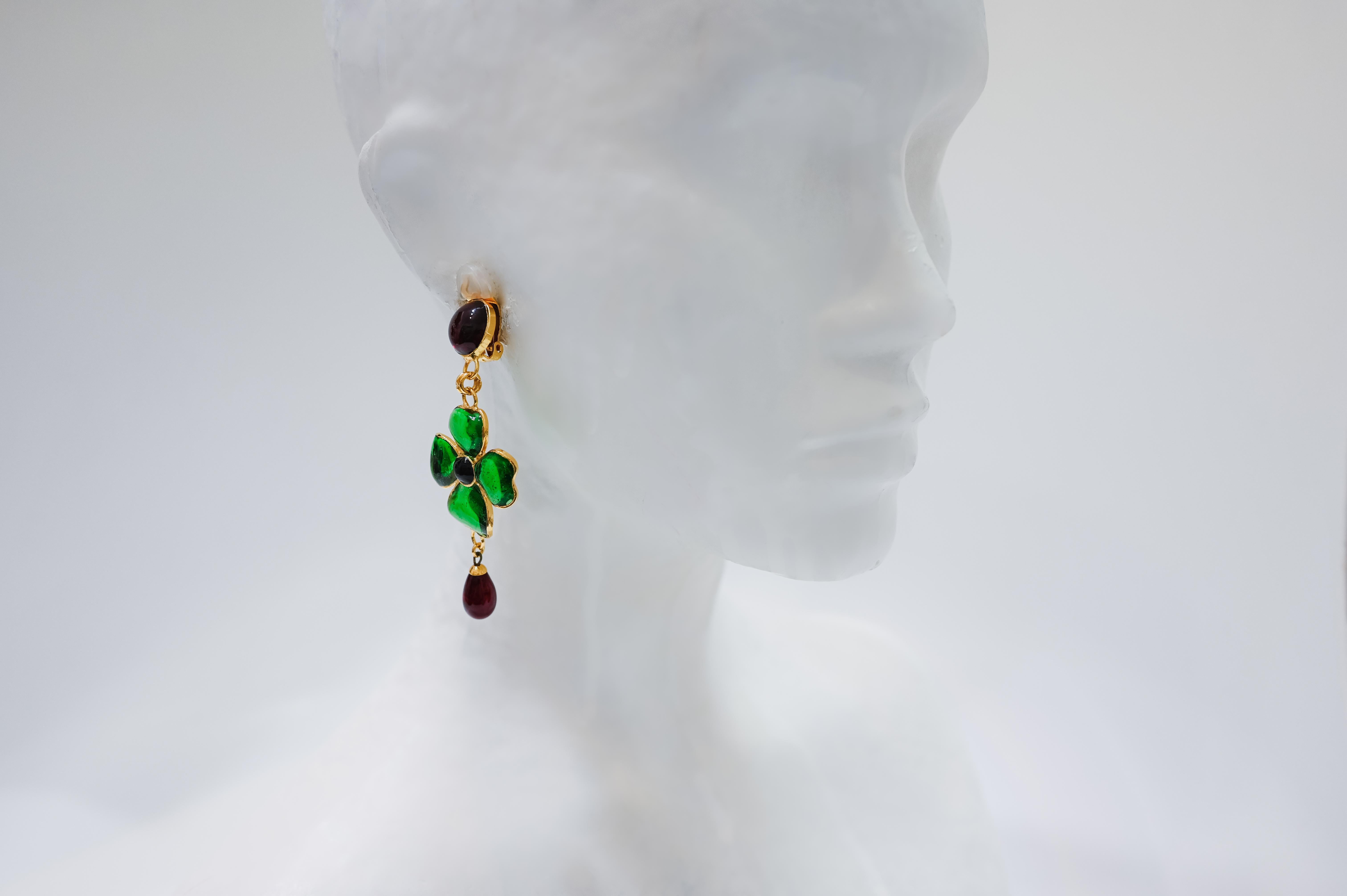 Women's or Men's Pate de Verre Flower Drop Earrings  For Sale