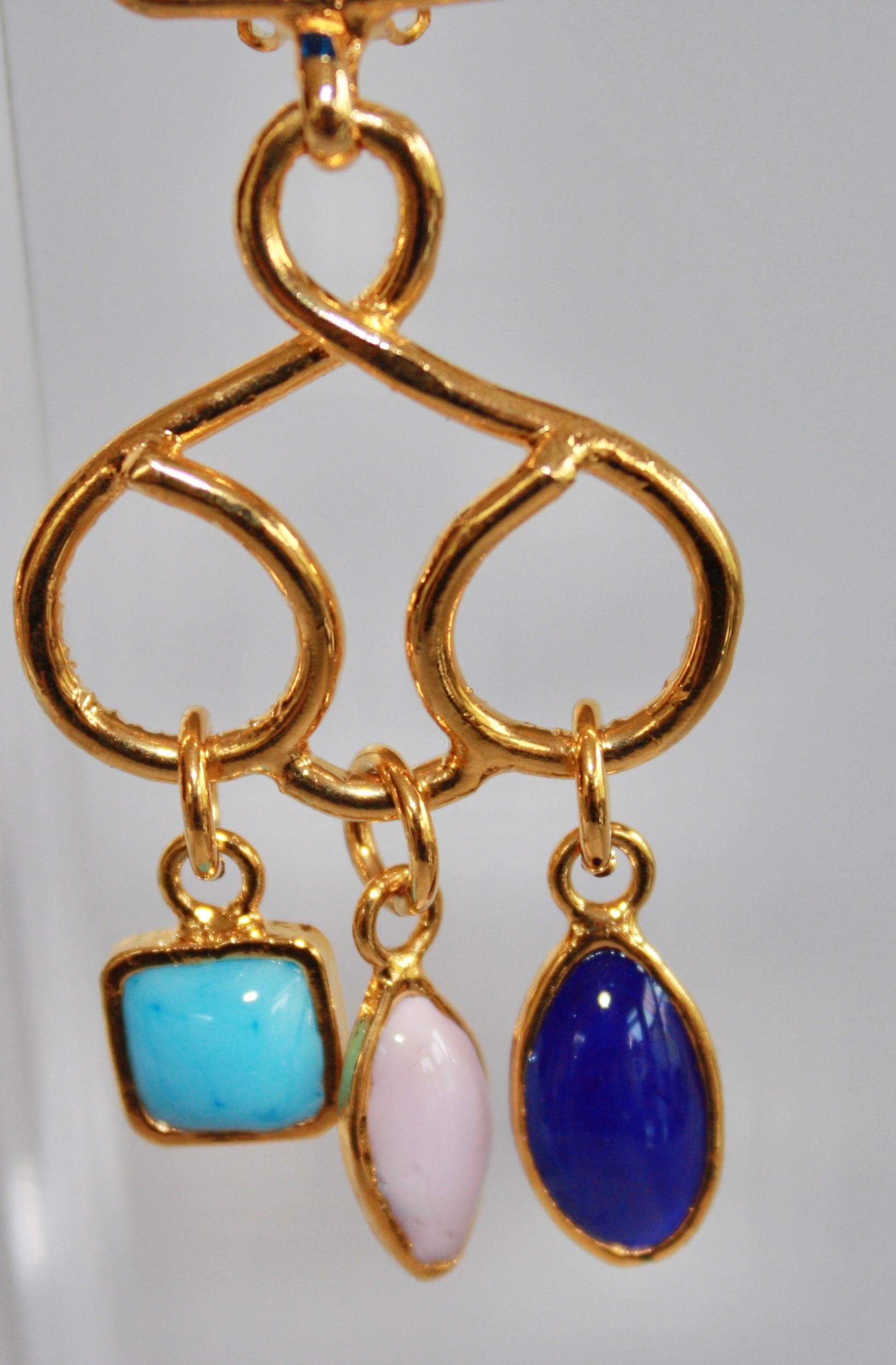 Women's Pate de Verre Glass Blue Clip Earrings 