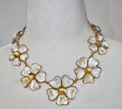 Pate De Verre Gold Leaf and Clear Flower Choker