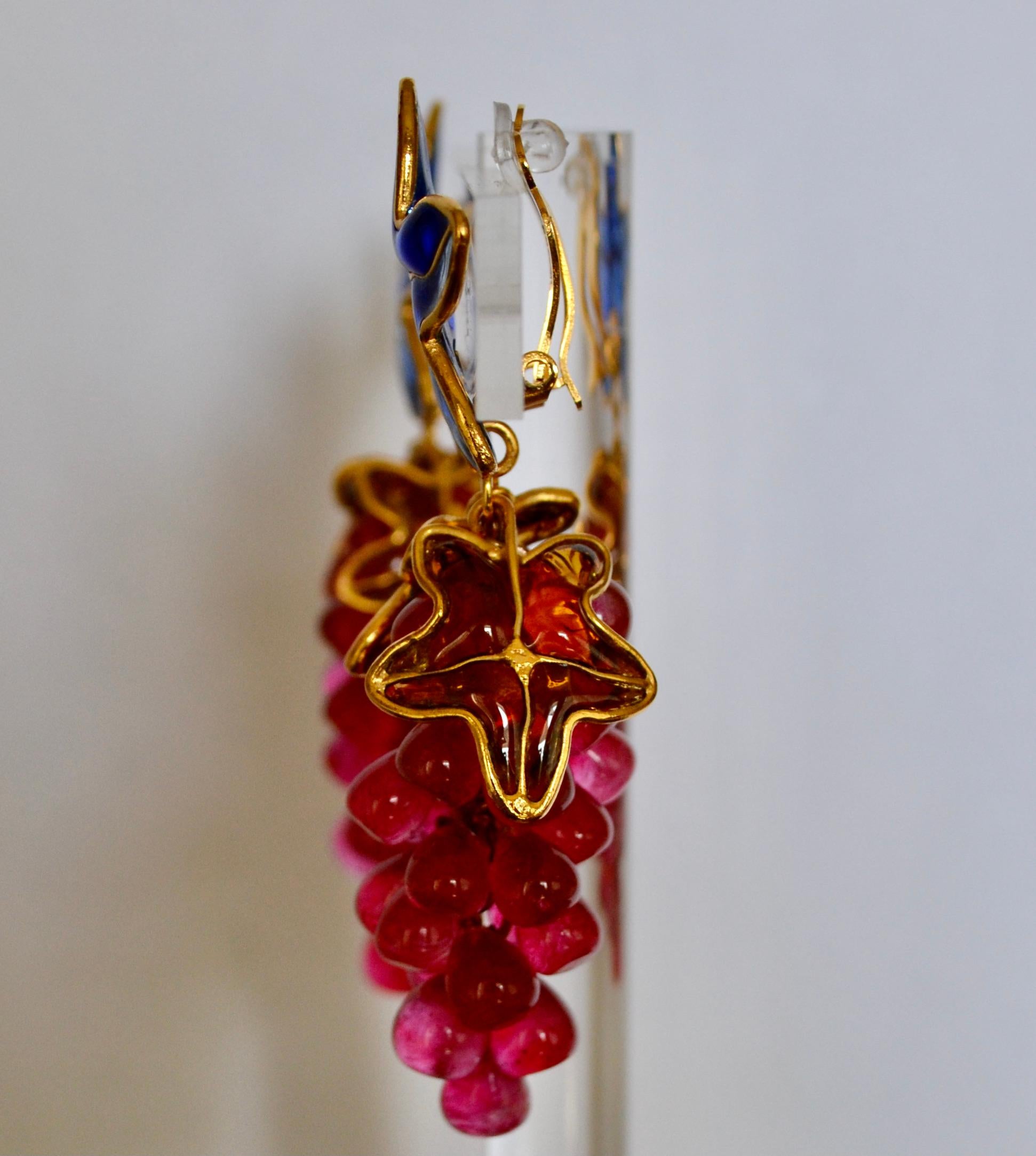 Artist Pate de Verre Grape Clip Earrings
