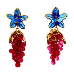 Pate de Verre Grape Clip Earrings