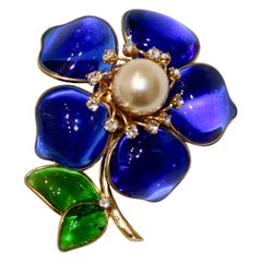 Pate de Verre Lapis Blue Brooch