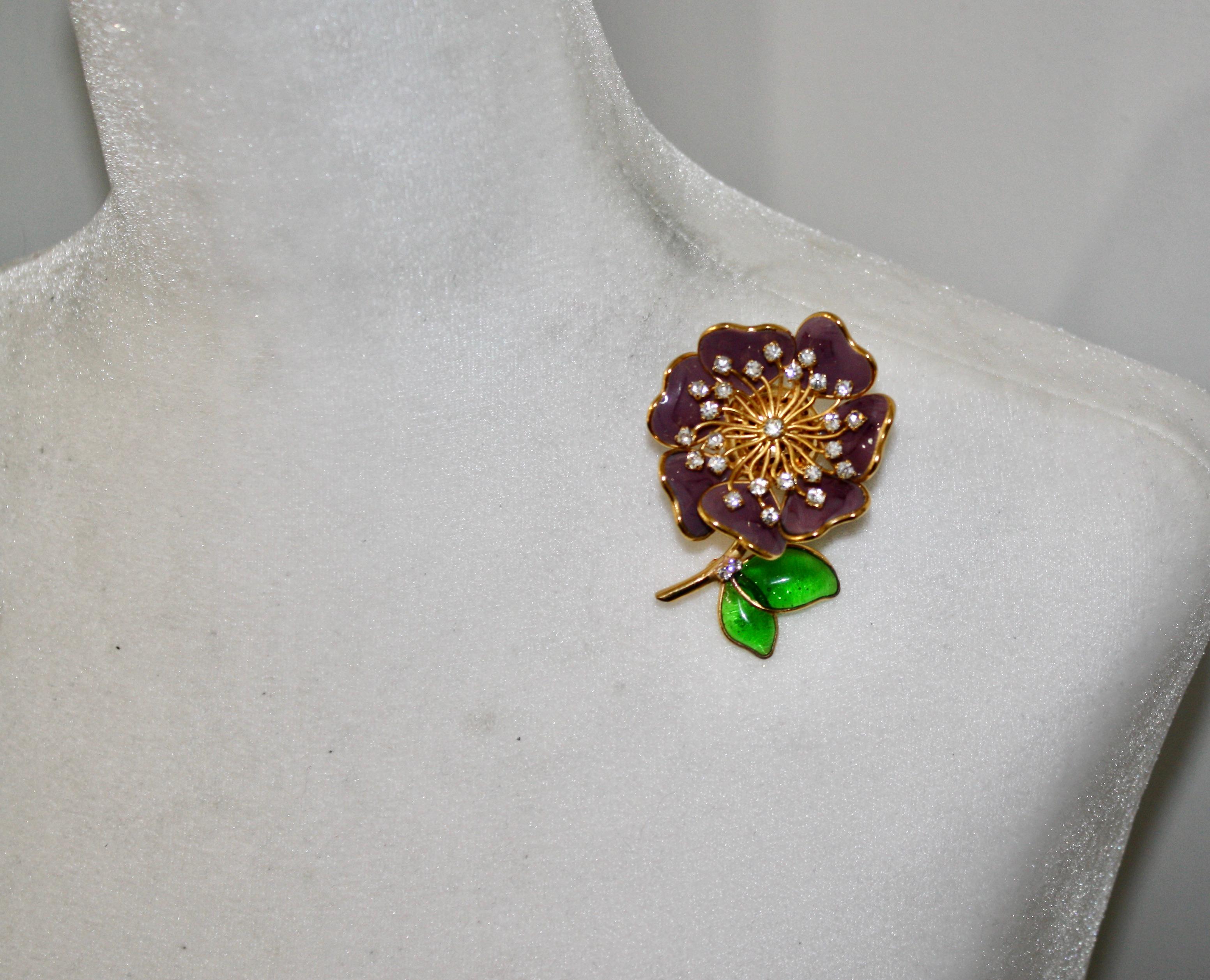 Aesthetic Movement Pate De Verre Lavender Flower Brooch