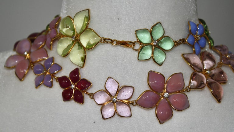 Women's or Men's Pate de Verre Long Flower Necklace  For Sale