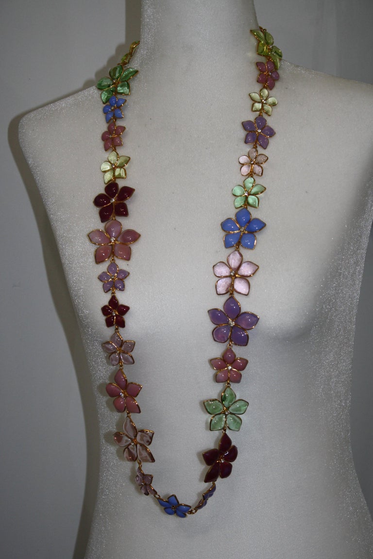Pate de Verre Long Flower Necklace  For Sale 2