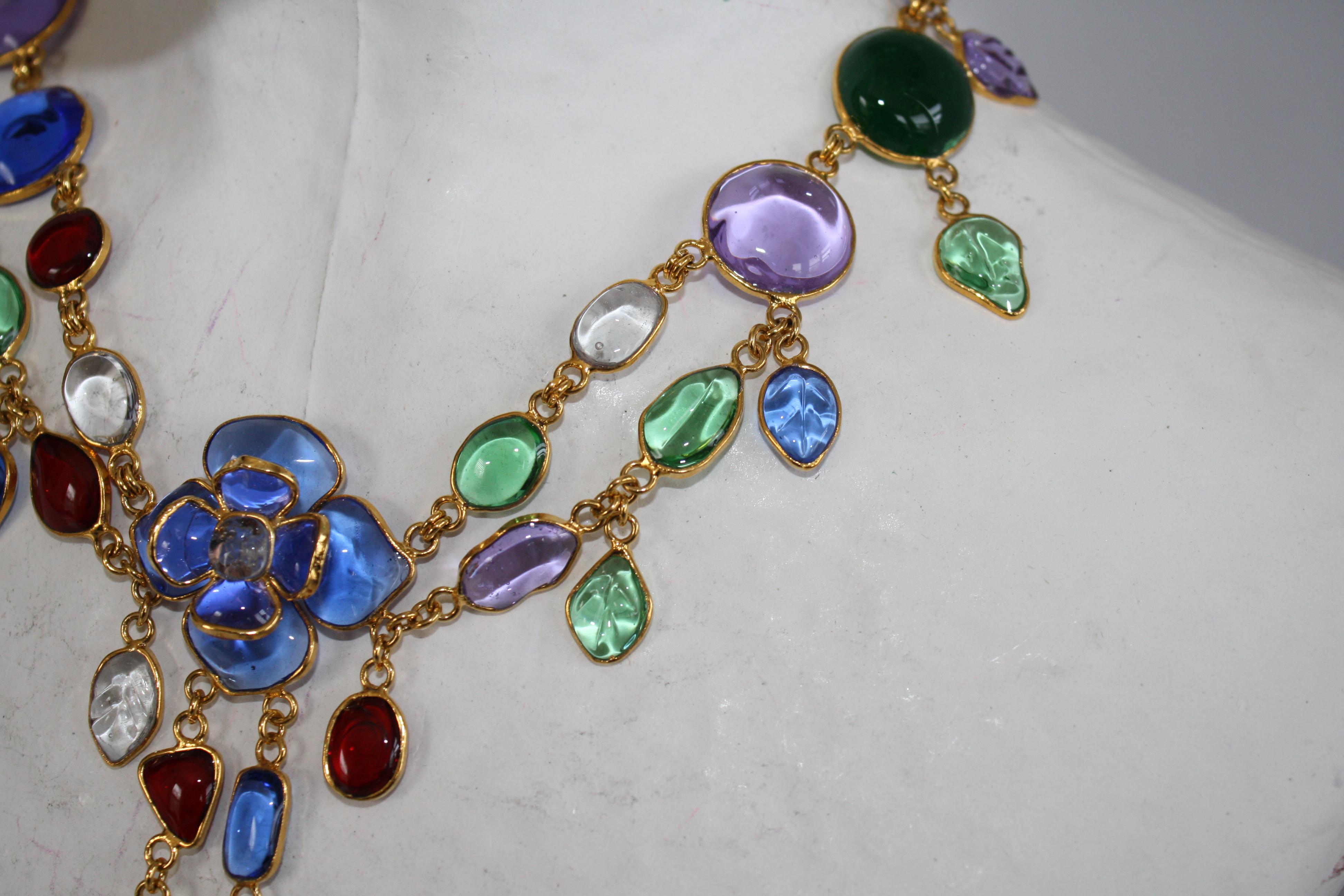Women's Pate de Verre Multi Color Drop Necklace