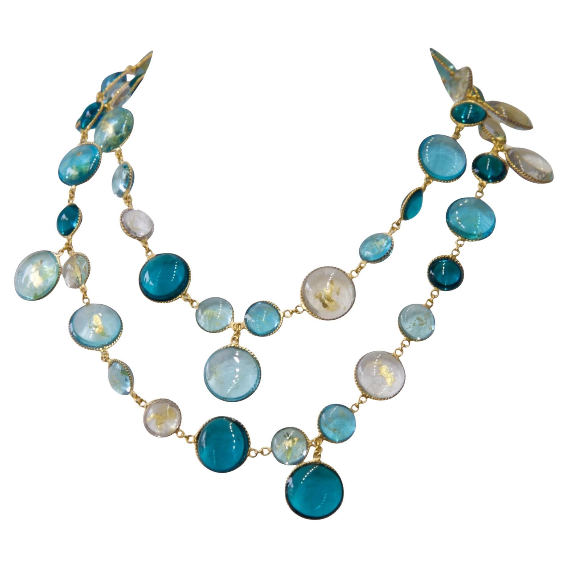 Pate De Verre Multicolore Aqua Sautoir