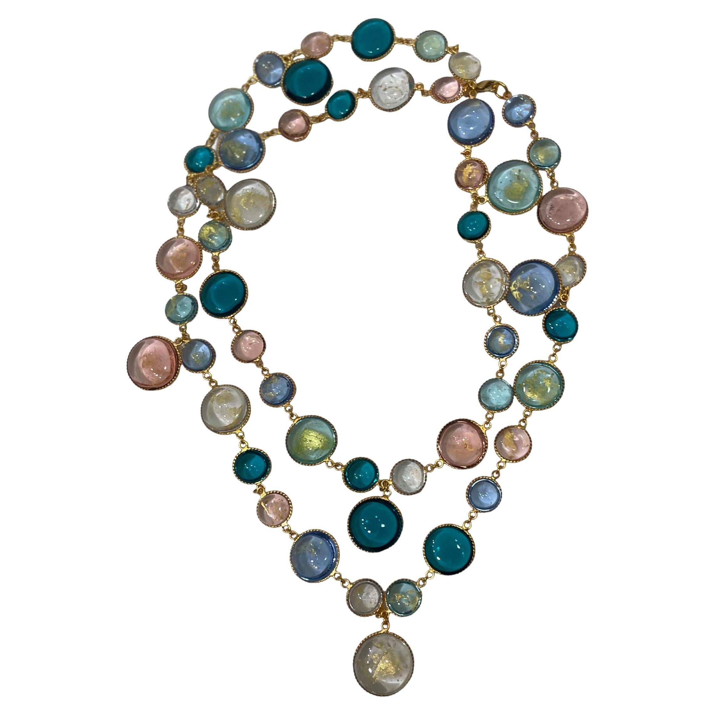 Masterfully crafted glass necklace in dreamy hues of green, yellow and pink. Pate de Verre Collection, 
Designed by a former artisan of the Atelier de GRIPOIX in the savoir faire used for all the Chanel pieces they executed.
This is a very specific