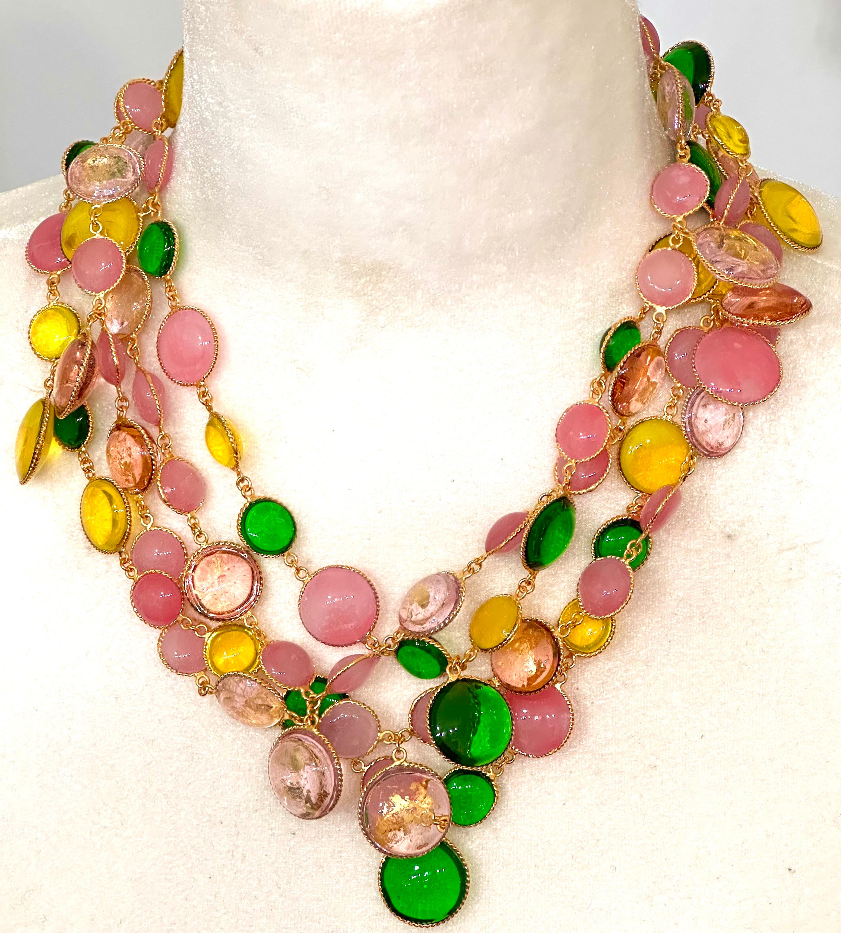 Pate De Verre Multicolor Sautoir Unisexe en vente