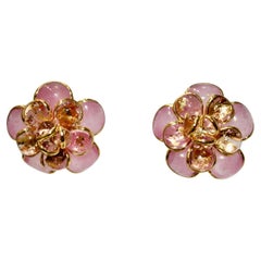 Pate de Verre Pink and Gold Camelia Earrings