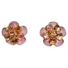Boucles d'oreilles Pate de Verre Camelia rose et or