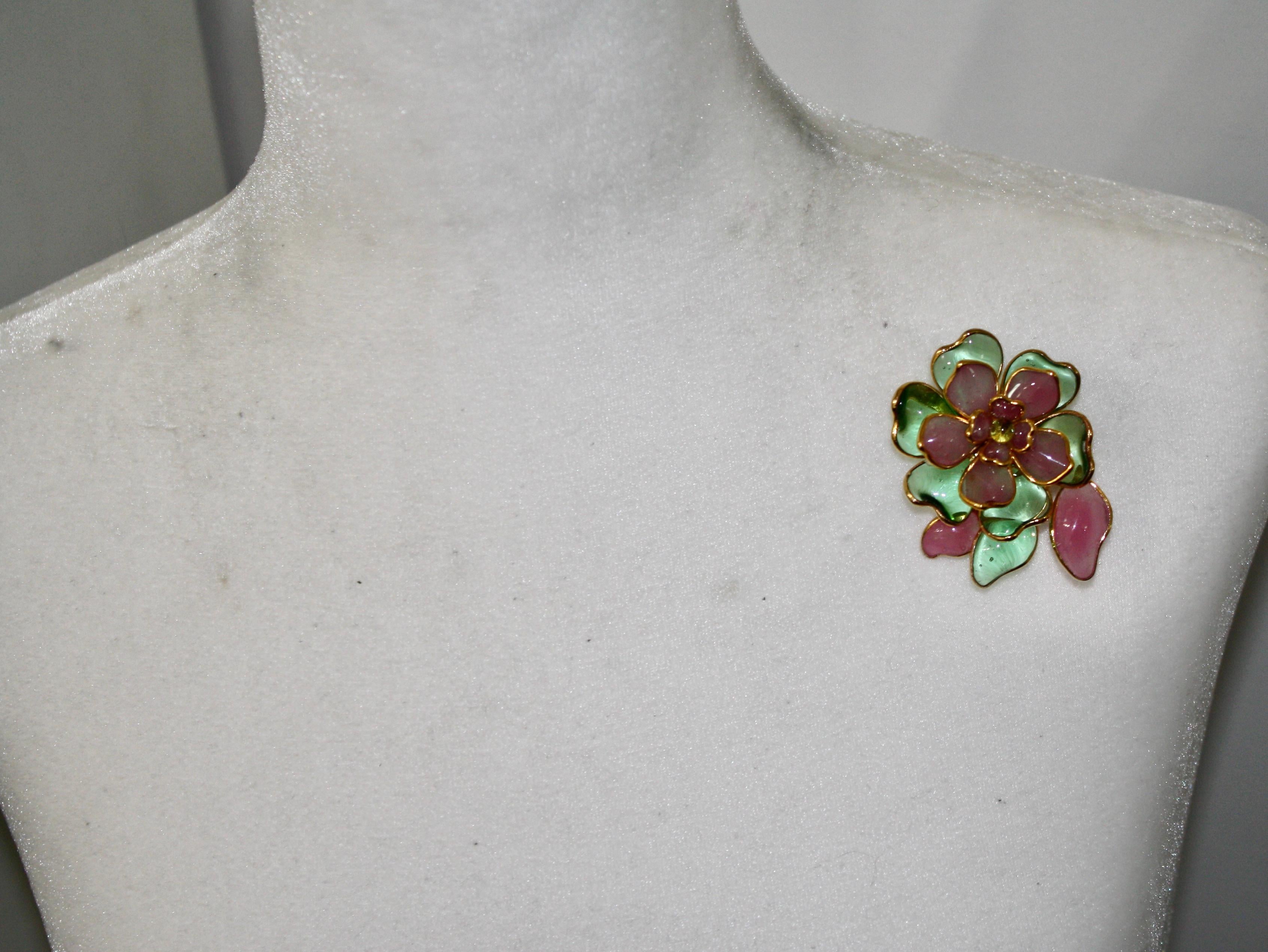 pink and green chanel brooch