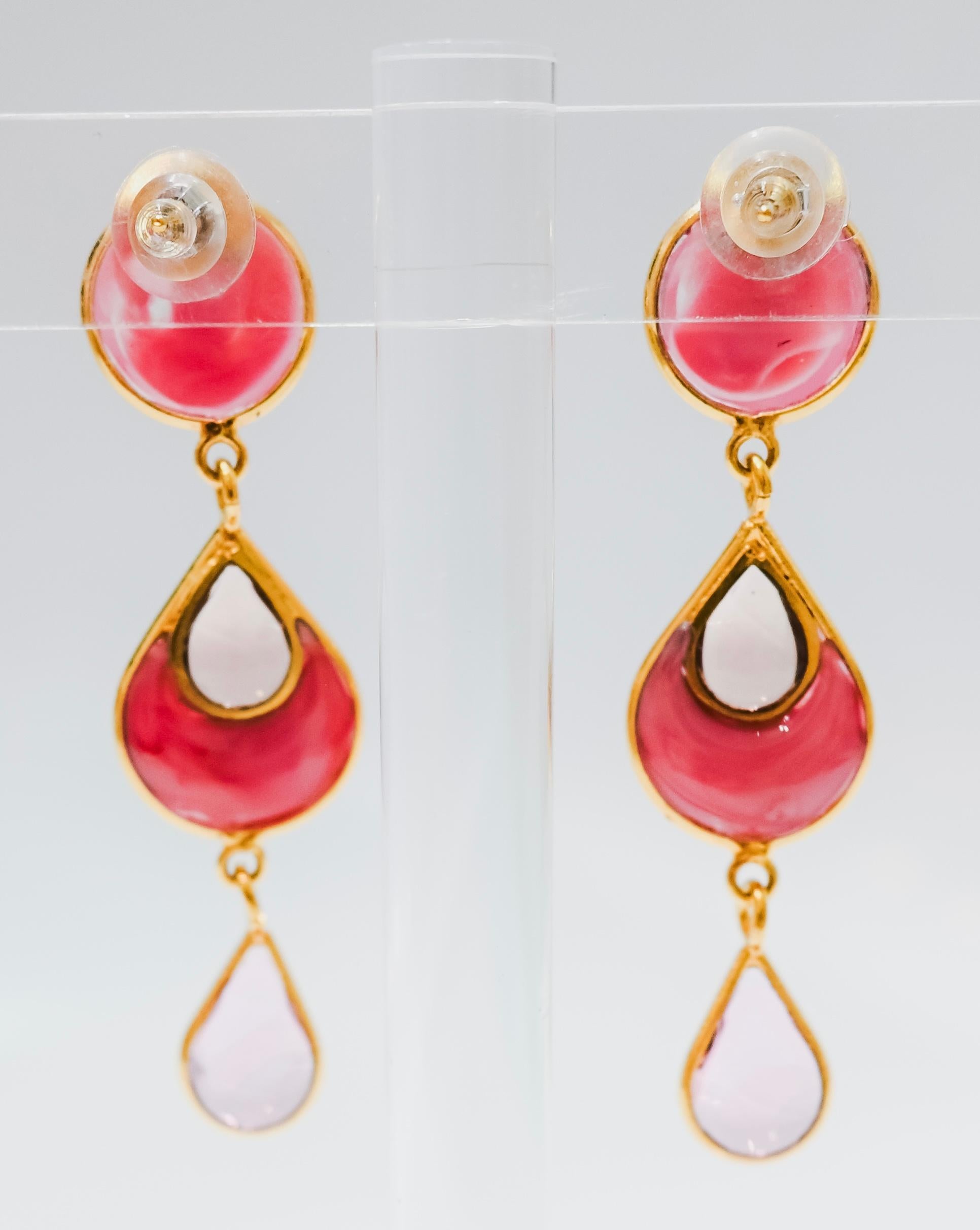 Modern Pate De Verre Pink Drop Earrings  For Sale