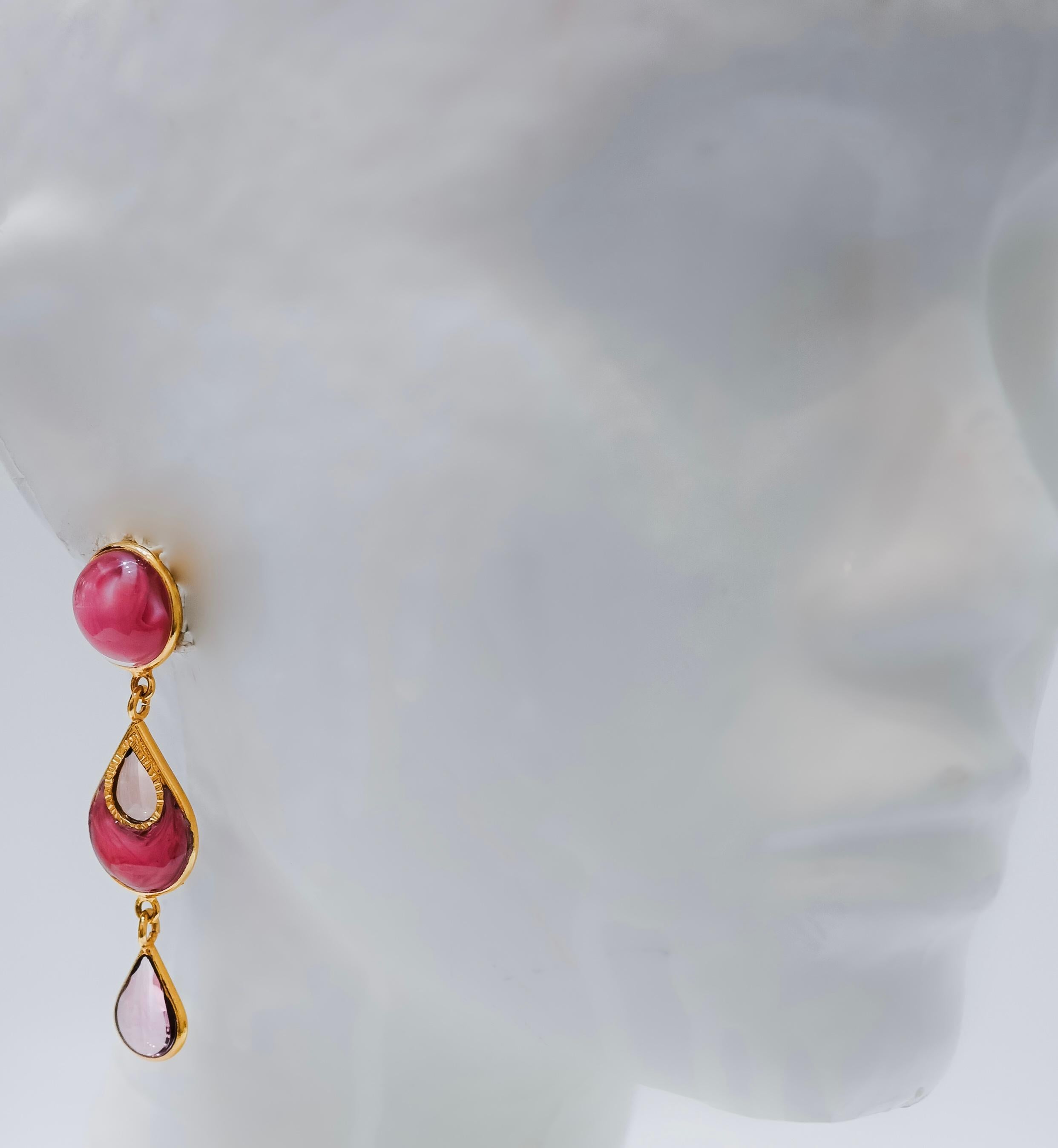 Pate De Verre Pink Drop Earrings In New Condition For Sale In Virginia Beach, VA