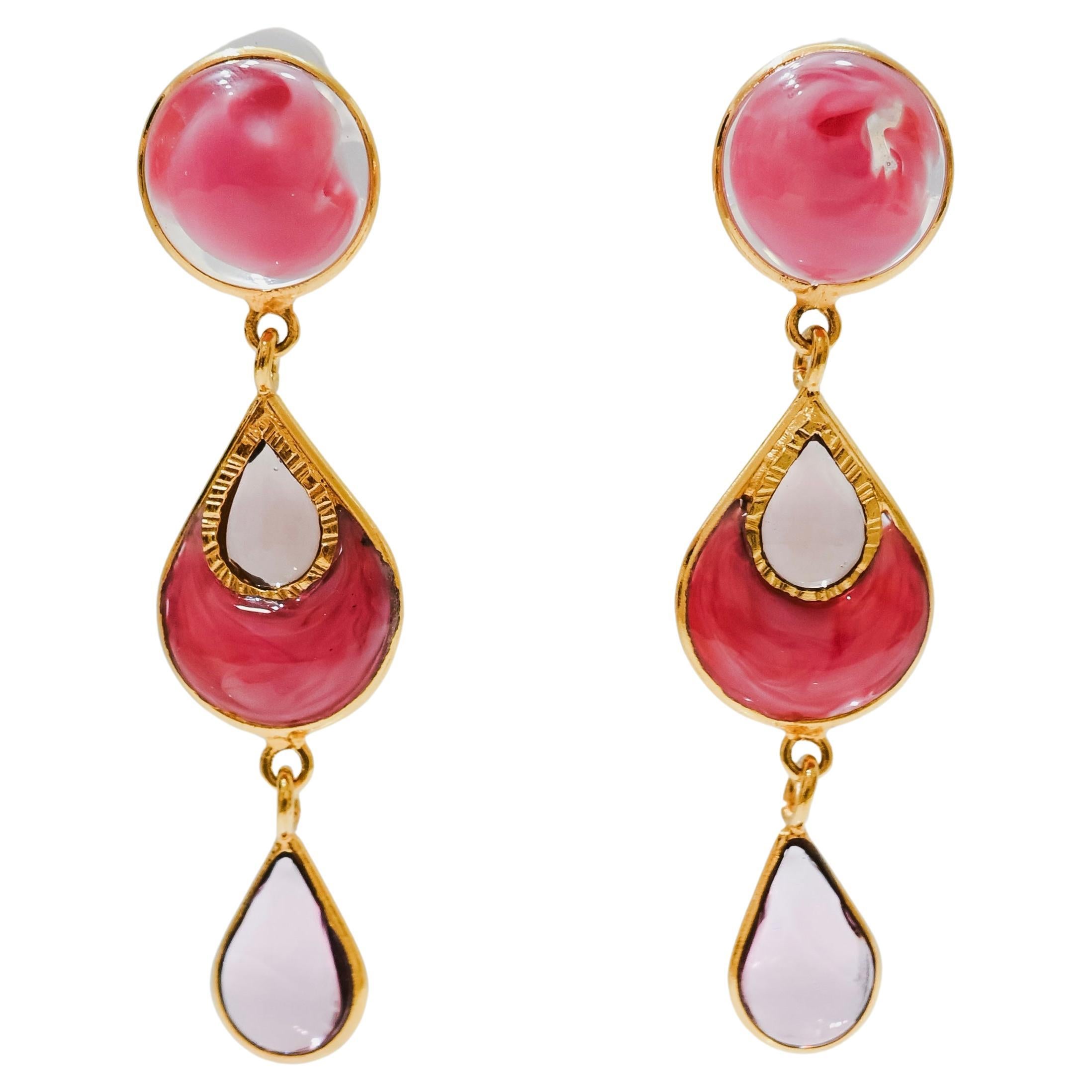 Pate De Verre Pink Drop Earrings 