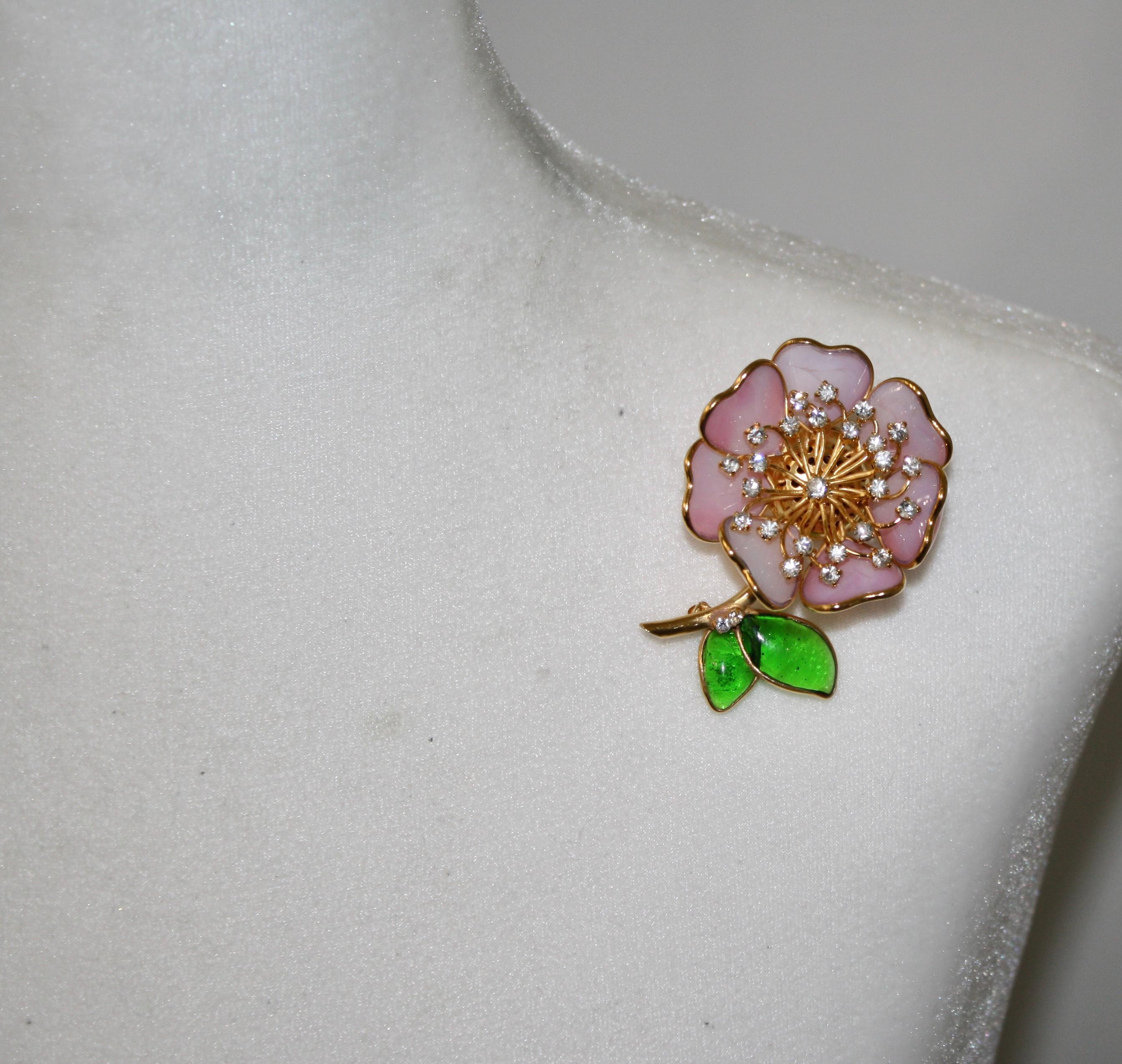 Pate De verre Pink Flower Brooch 1