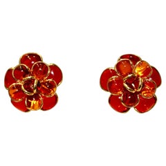 Pate de Verre Red and Gold Camelia Earrings 