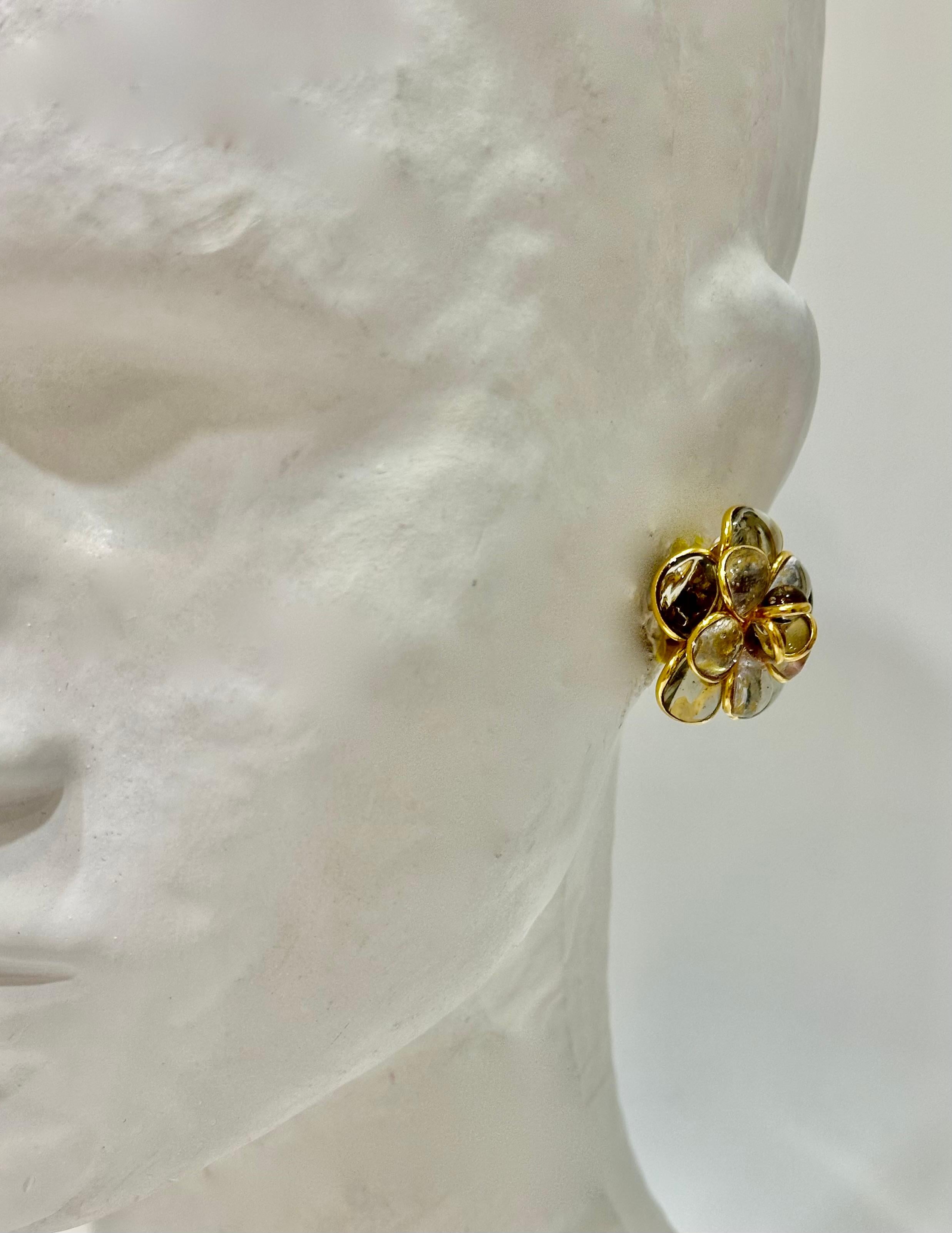 Pate de Verre Smoky  and Gold Camelia Earrings 1