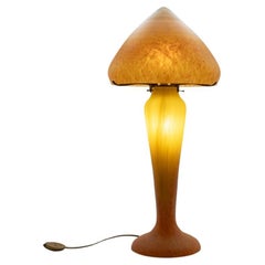 Pâte de verre Table Lamp Mushroom Orange Glass, France Pâte de verre Table Lamp Mushroom Orange Glass, France