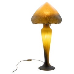 Pâte de verre Table Lamp Mushroom Yellow Blue Glass, France Pâte de verre Table Lamp Mushroom Yellow Blue Glass, France