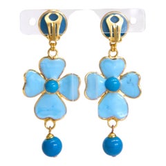 Francoise Montague, Pate de Verre Turquoise Clover Clip Earrings, France