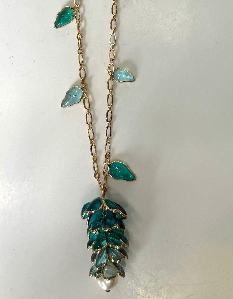 Pate De Verre Turquoise Long Sautoir 8