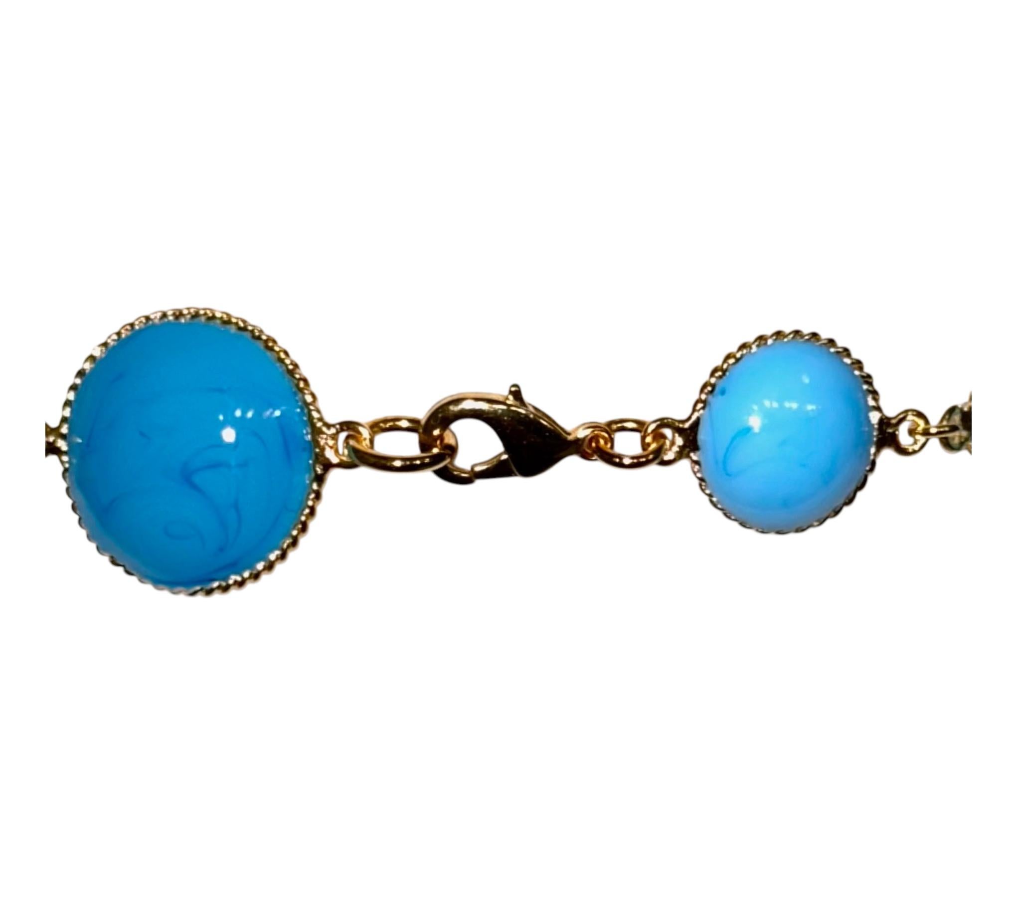 Pate De Verre Turquoise Long Sautoir 10