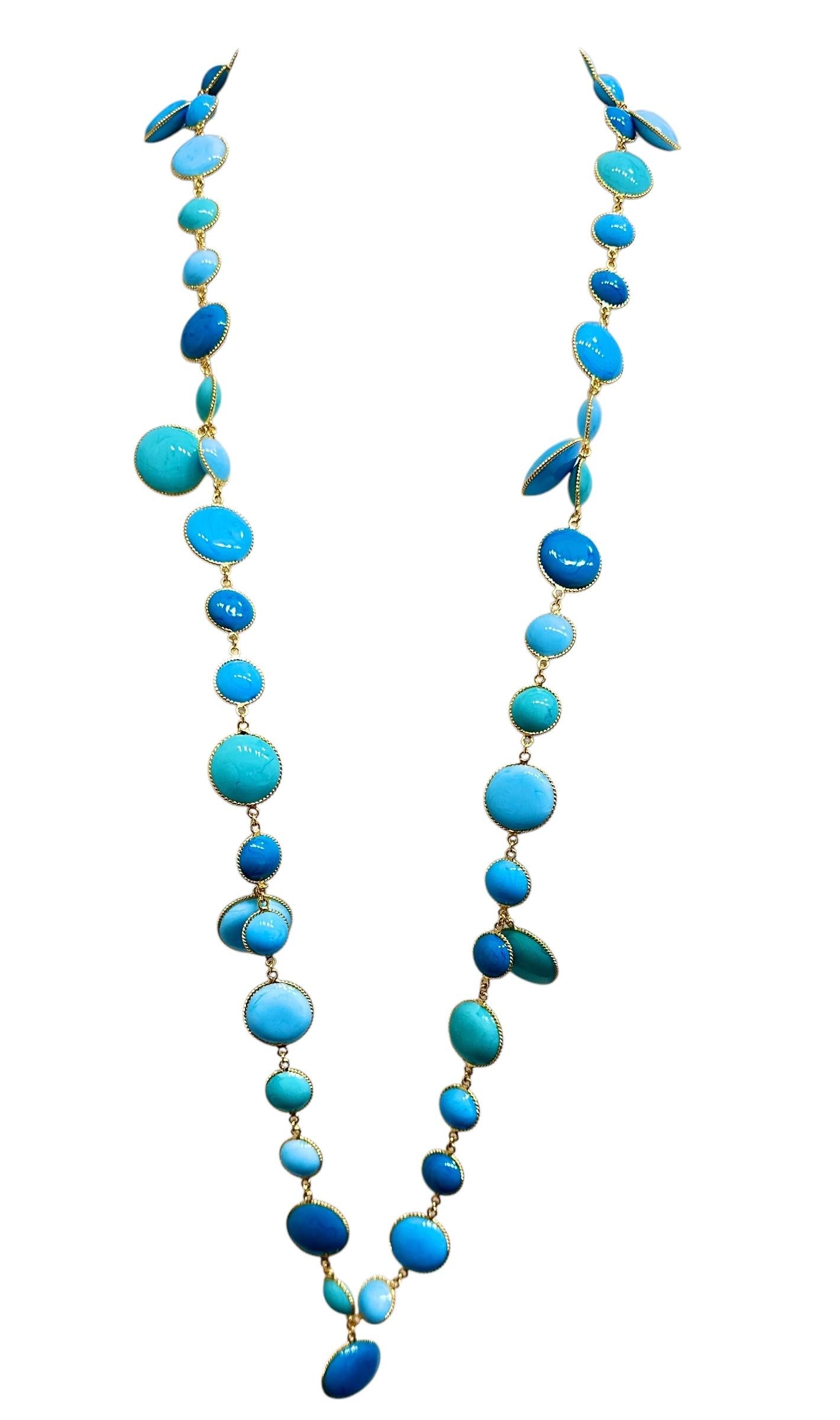 Pate De Verre Turchese Lungo Sautoir in vendita 10