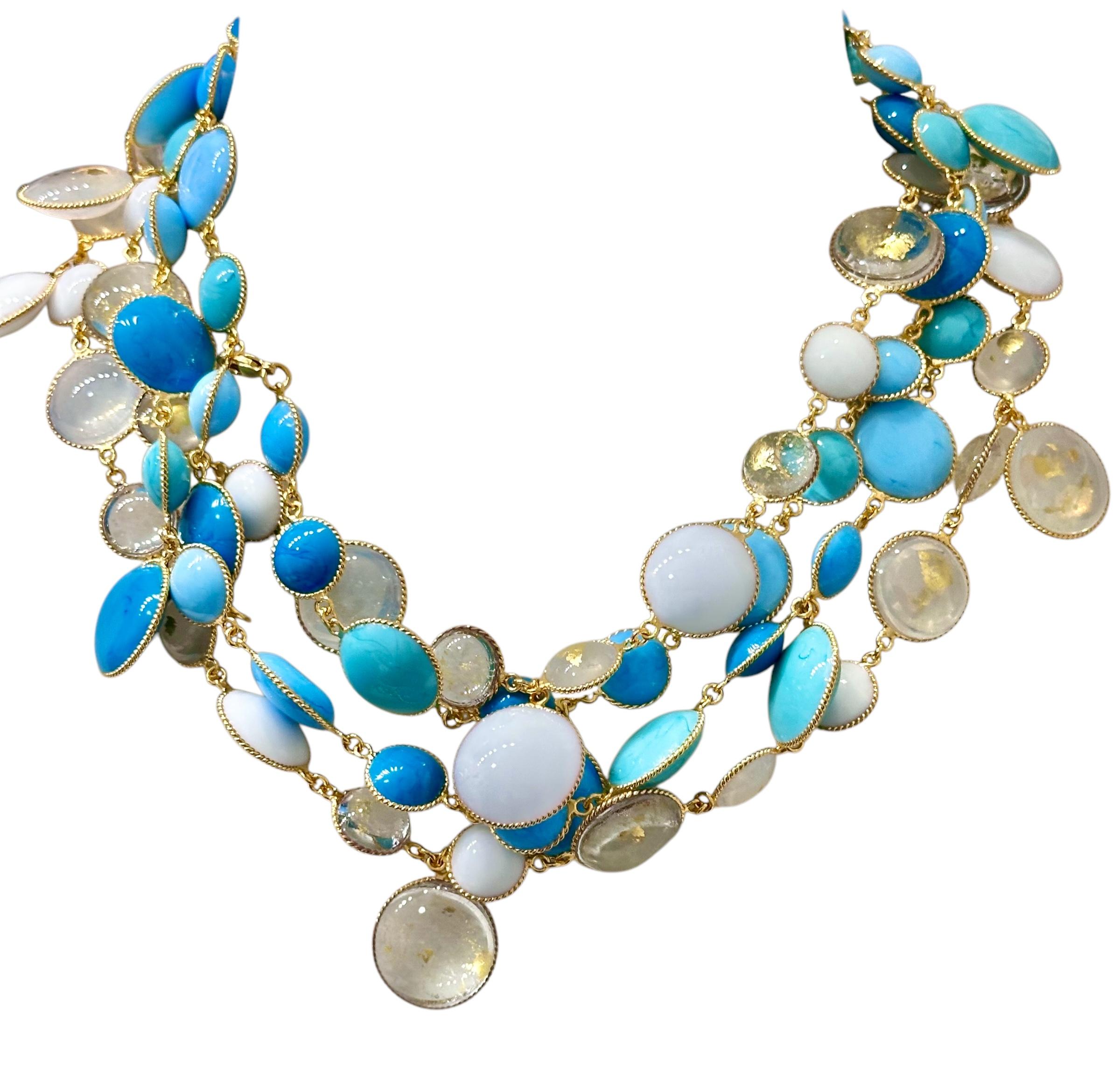 Pate De Verre Turquoise Long Sautoir 11