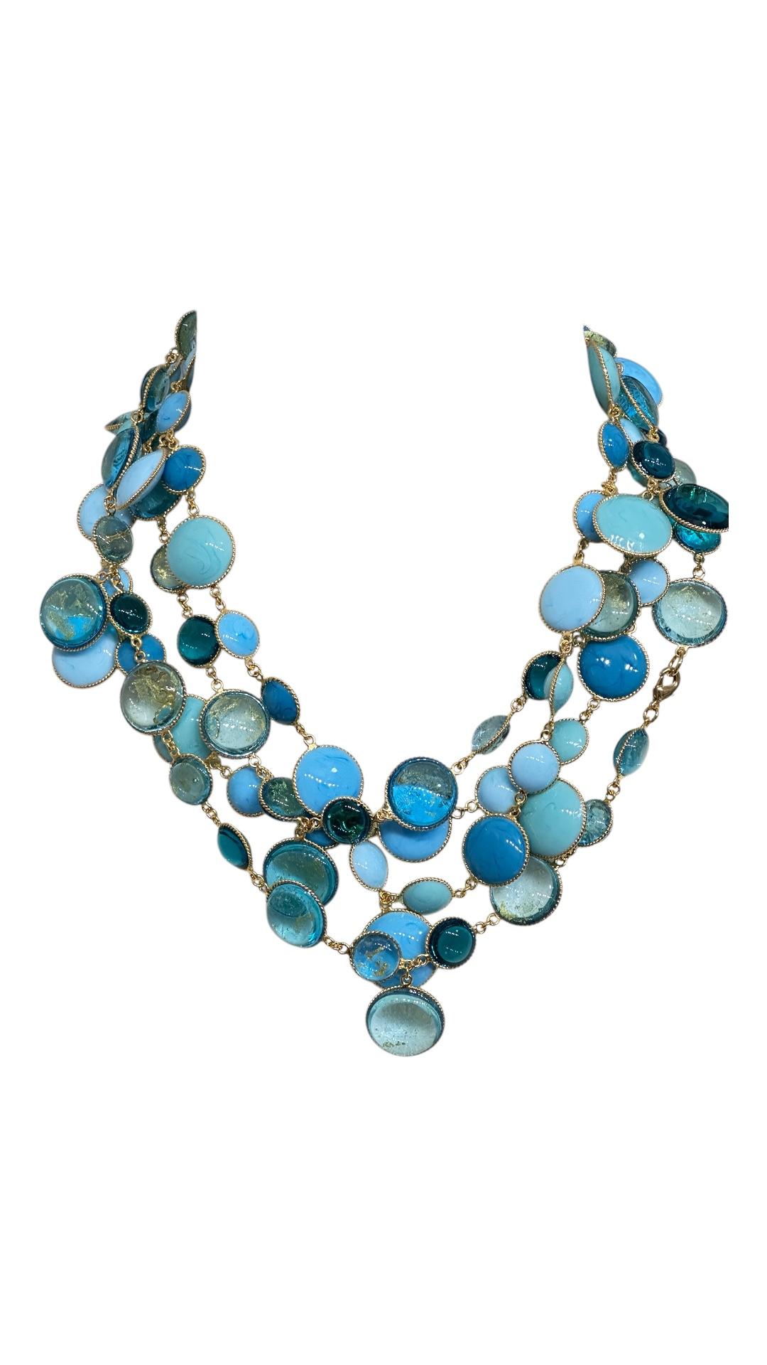 Pate De Verre Turquoise Long Sautoir 12