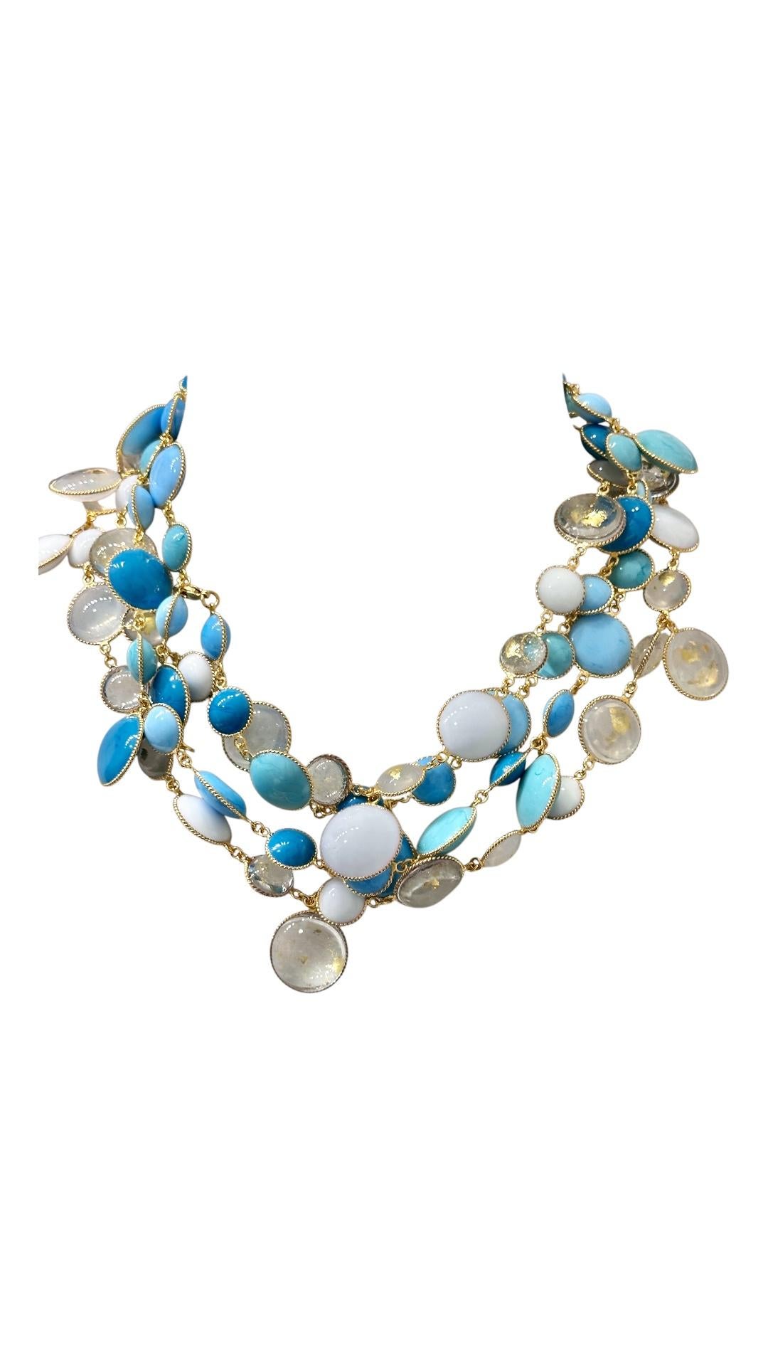 Pate De Verre Turquoise Long Sautoir 13