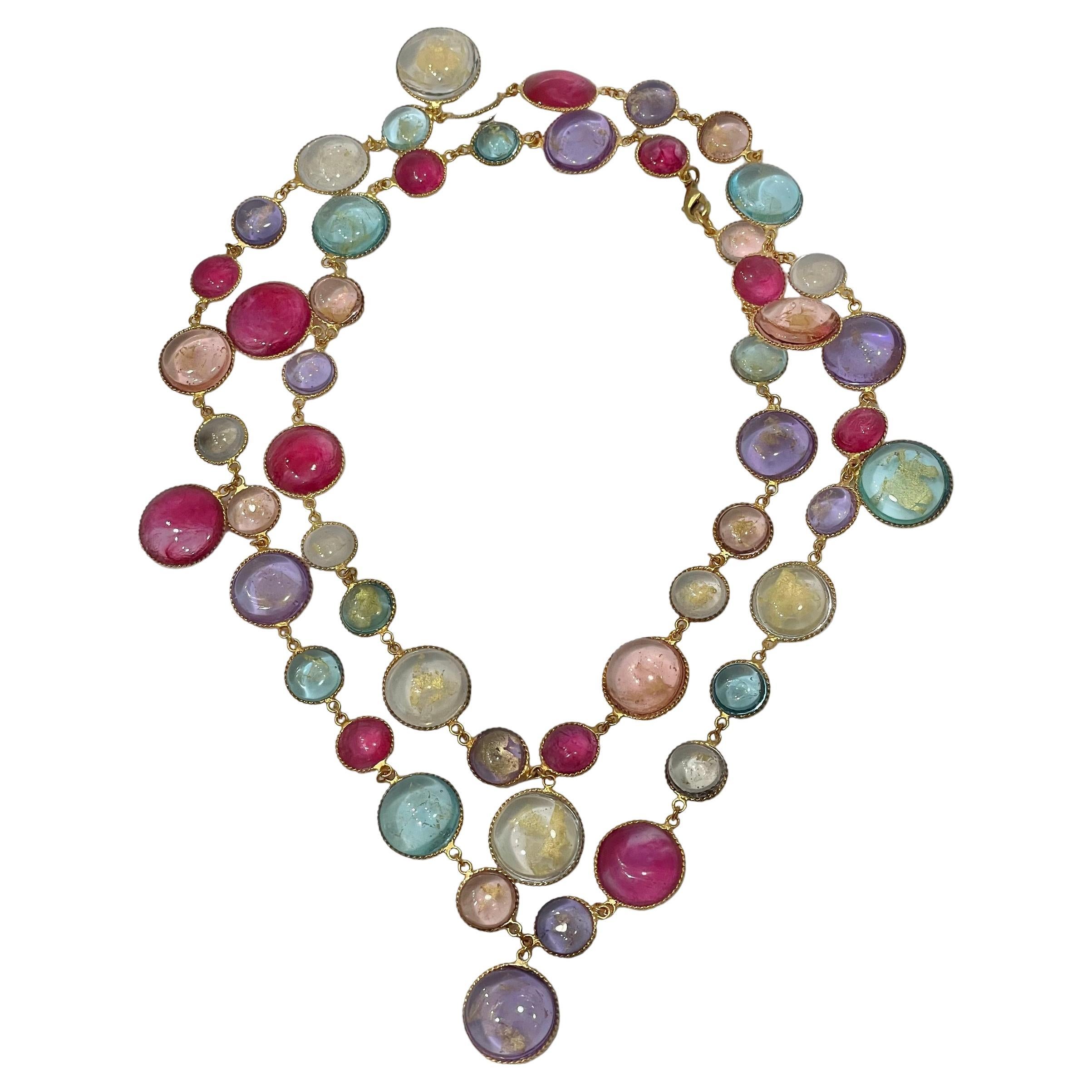 Masterfully crafted glass necklace in turquoise from Pate de Verre Collection. 
Designed by a former artisan of the Atelier de GRIPOIX in the savoir faire used for all the Chanel pieces they executed.

All Gripoix glass jewelry is made by hand. It