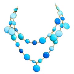 Pate De Verre Turquoise Long Sautoir