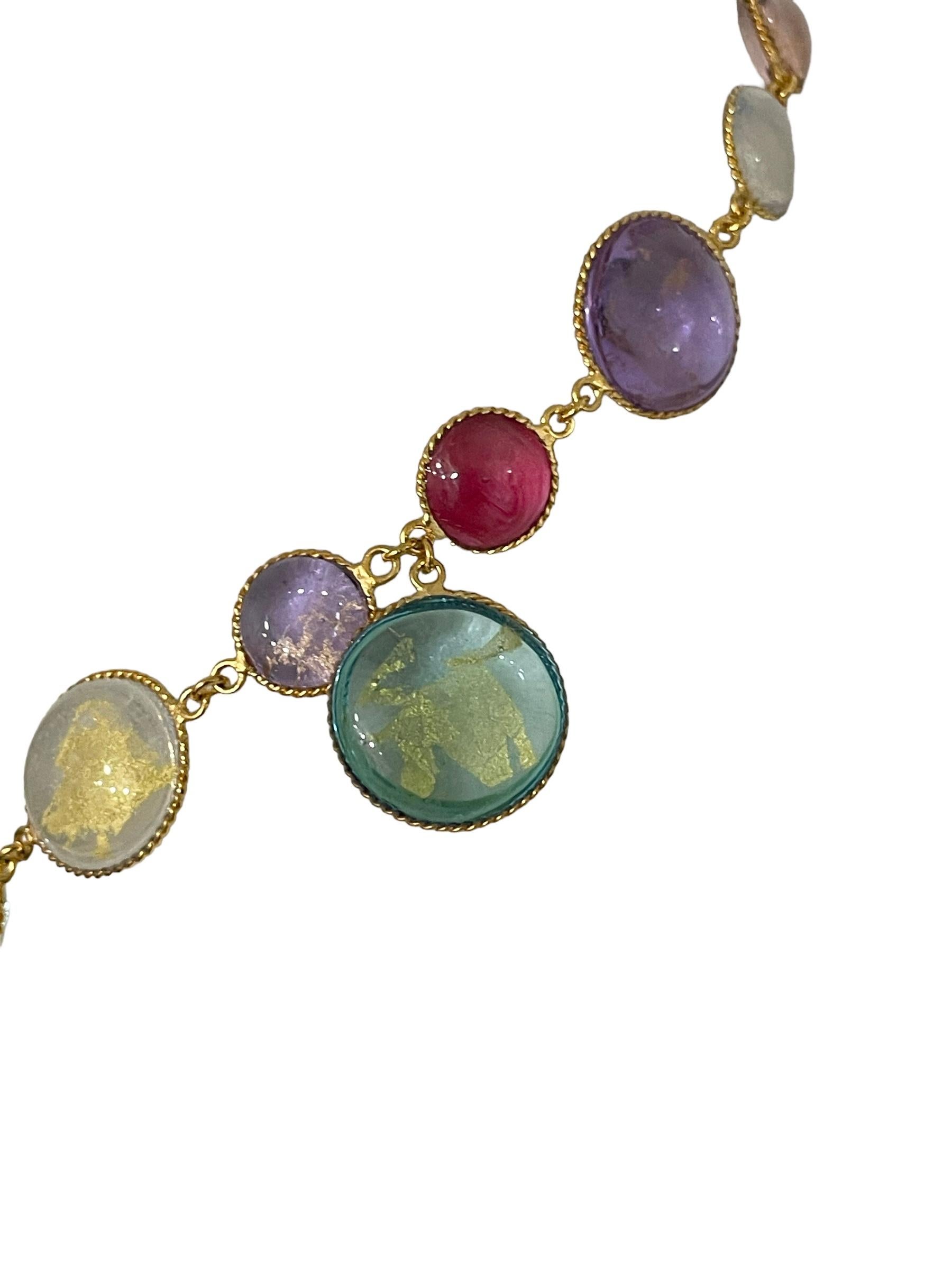 da uomo o donna Pate De Verre Tutti Frutti Sautoir Con Foglie D'Oro in vendita
