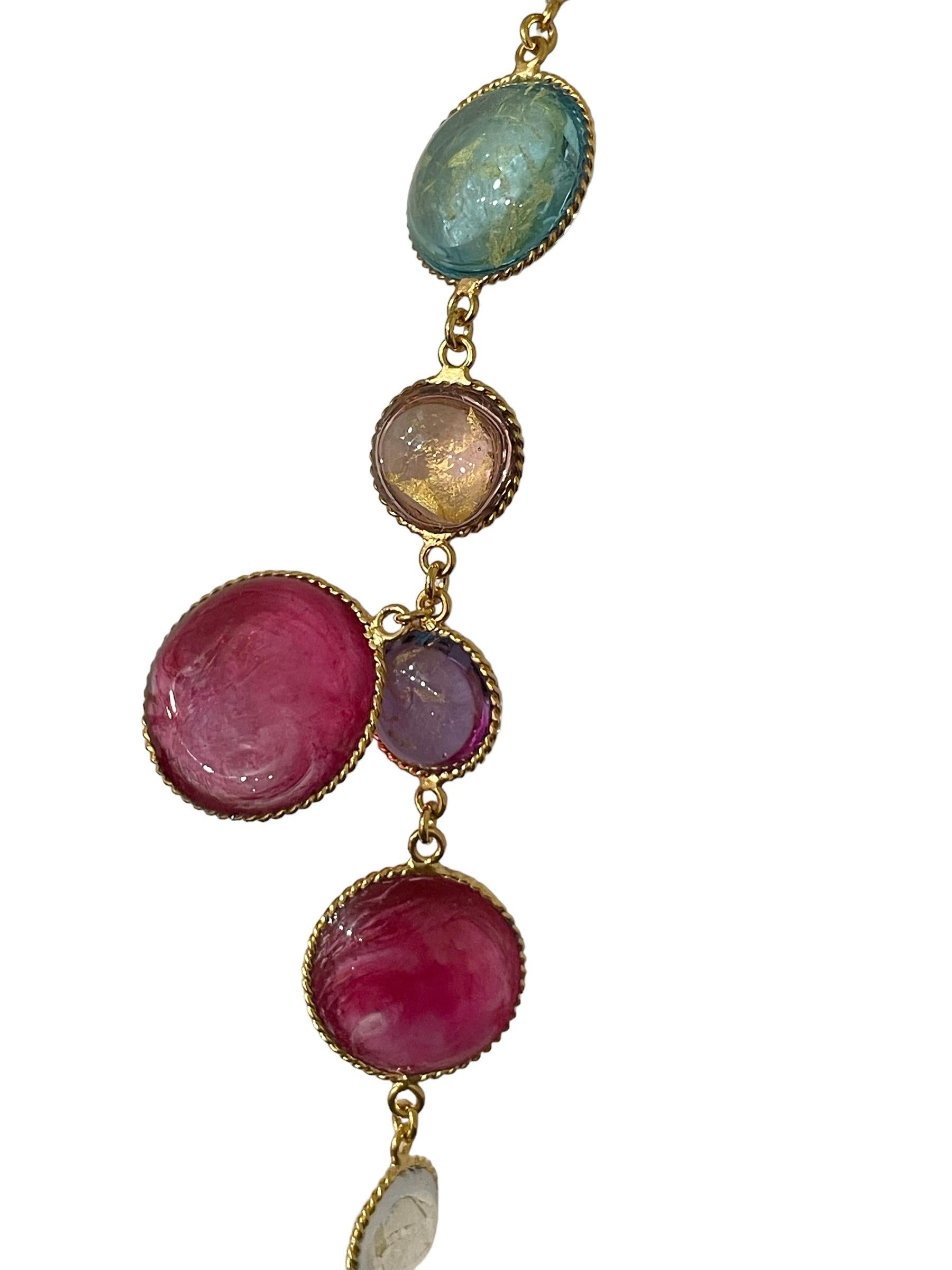 Pate De Verre Tutti Frutti Sautoir Con Foglie D'Oro in vendita 1