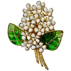 Pate De Verre White Flower Bouquet Brooch