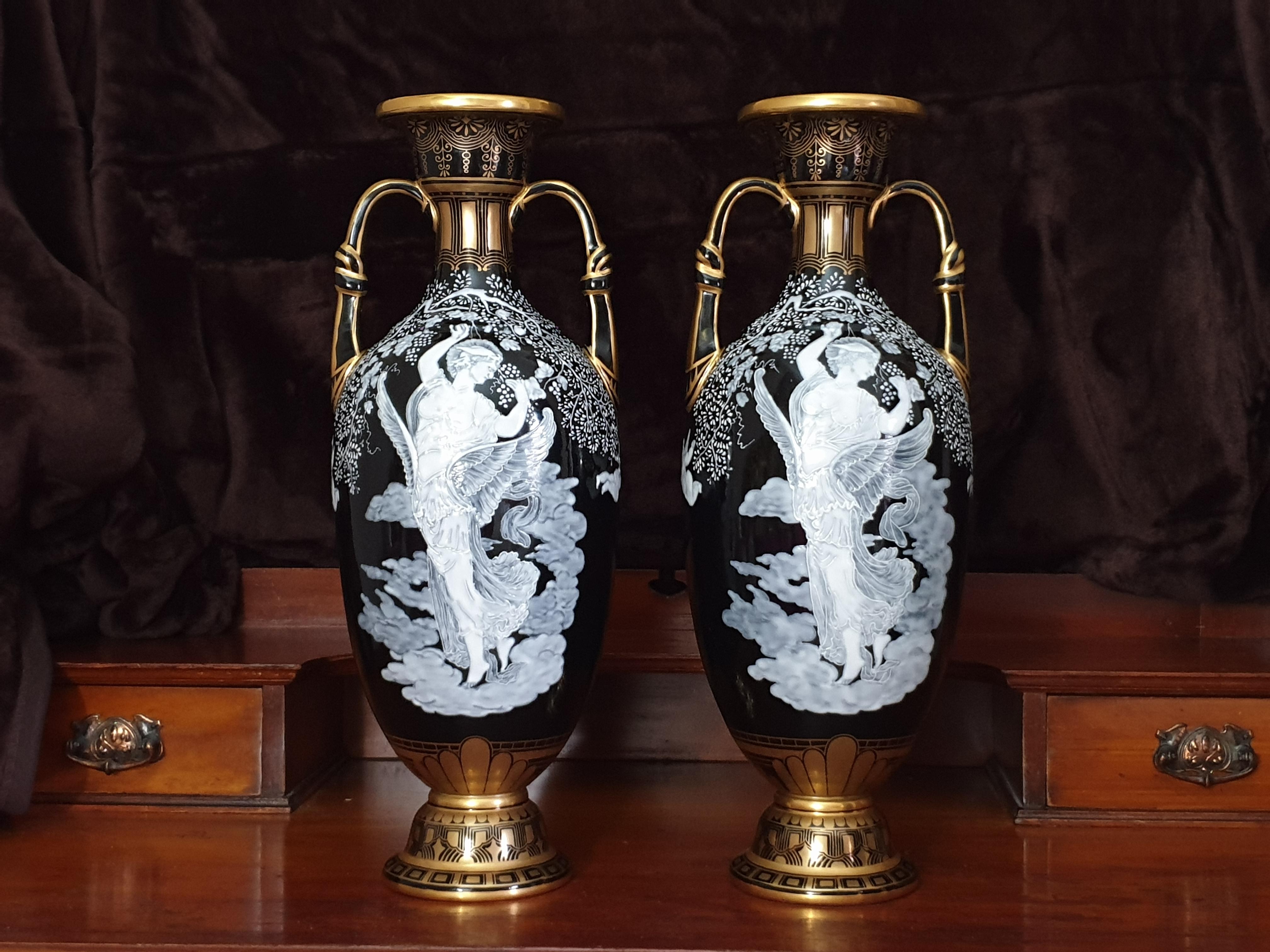 Hand-Crafted Pate Sur Pate Black & White Large Vases 
