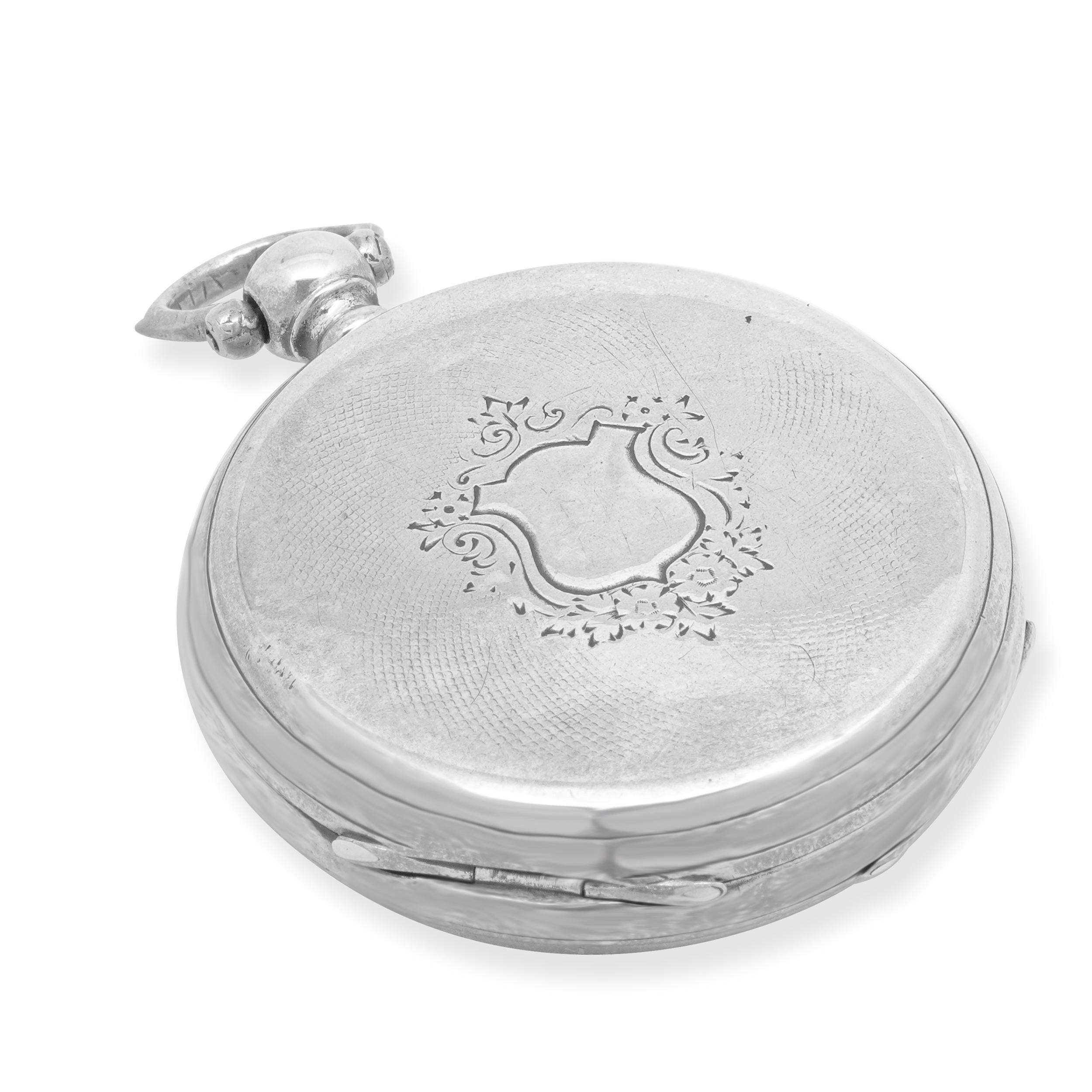 Pateck Geneve Montre de poche en argent et émail 45mm Excellent état - En vente à Scottsdale, AZ